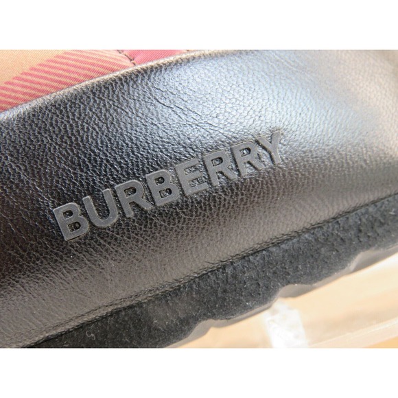 $620 BURBERRY NORTHAVEN BROWN QUILTED CHECK BLACK LEATHER LOGO SLIPPERS 44 US 11 - Picture 6 of 14